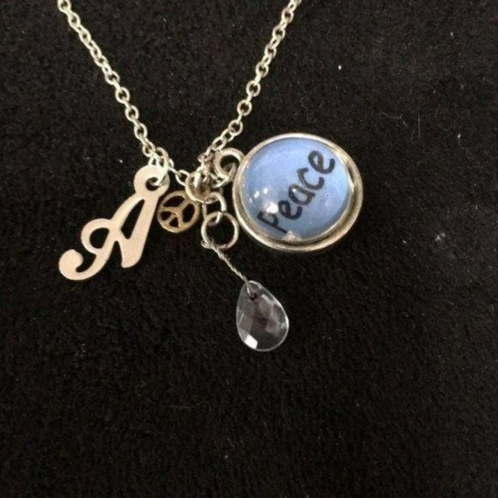 Peace sign beaded A‎ letter charm necklace